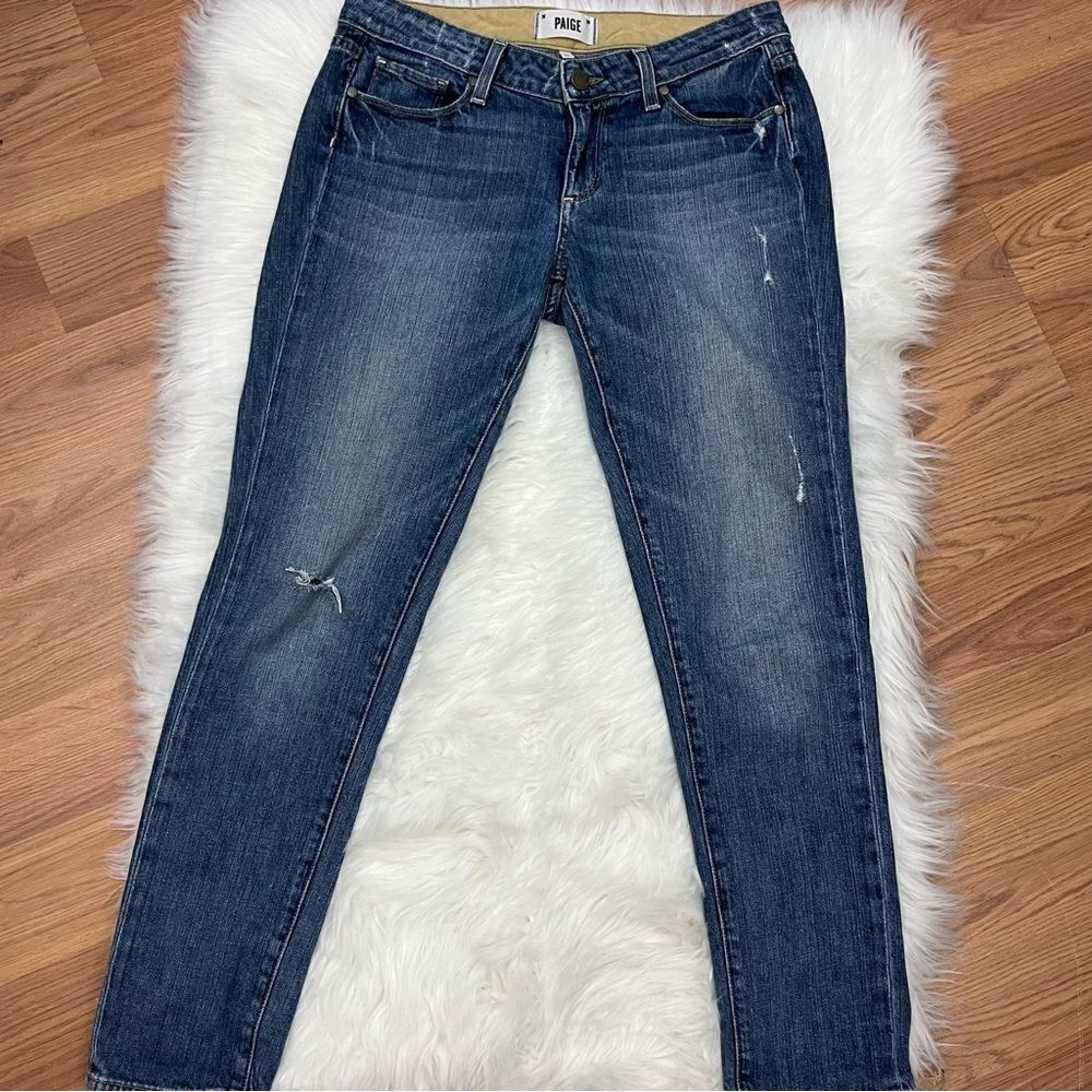 Paige Skyline Ankle Peg Jeans Medium Wash Light Distressing 28